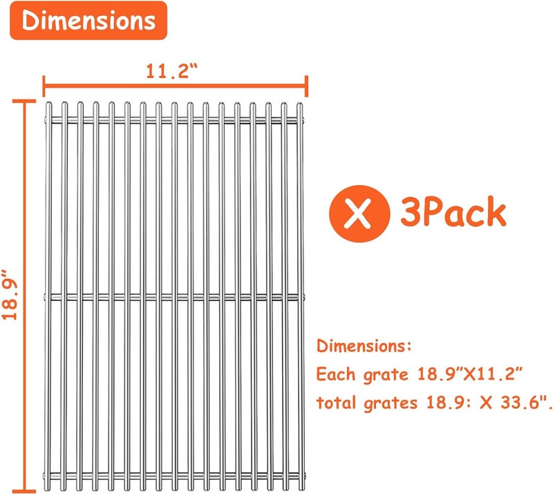LOCVCDA 18.7" Cooking Grates for Weber Genesis GS4 Genesis II E-410, E-415, E-435, Genesis II LX E-440 Series Gas Grills, Heavy Duty Stainless Steel Grill Grates for Weber 66089 66097 - Image 2